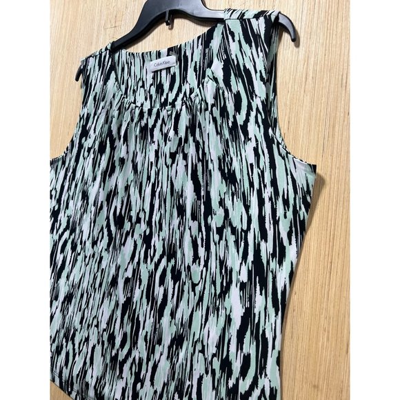 Calvin Klein - Women's Sleeveless Printed Blouse - Black/Mint/White - Small - Picture 11 of 13